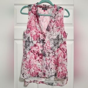 Vince Camuto Sleeveless Blouse Draped V-Neckline Floral Print Size Medium